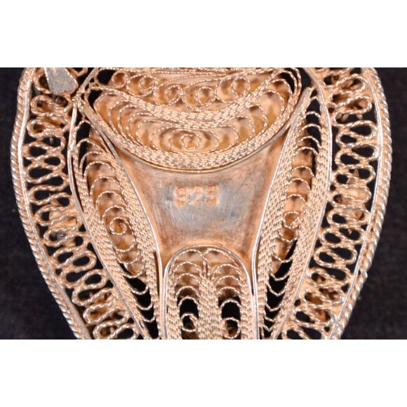 Vtg Large 925 Sterling Silver Filigree Pendant w/Blue Stone & Dangles - Picture 6 of 9